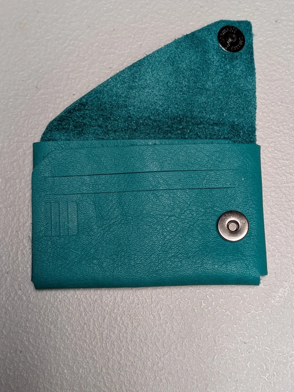 Slim Teal Leather Origami Card Wallet with Snap Closure